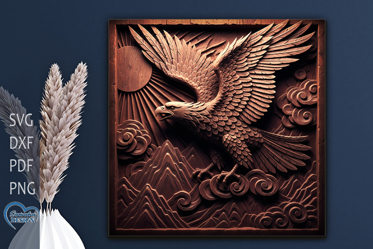 3D effect Eagle Engraved file. Home Decor Laser cut.