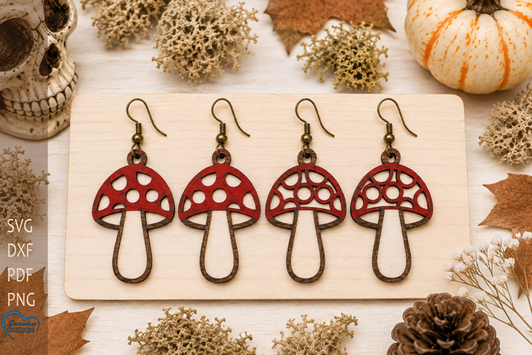 Halloween Mushroom Earrings Laser Cut. Halloween Laser cut.