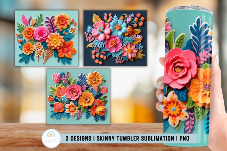 3D Flowers Tumbler Sublimation PNG