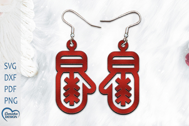 Christmas Mittens Earrings Laser Cut.