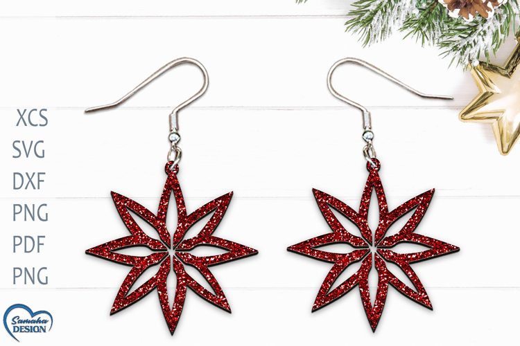Christmas Earrings Laser Cut. Christmas Star Laser Cut.