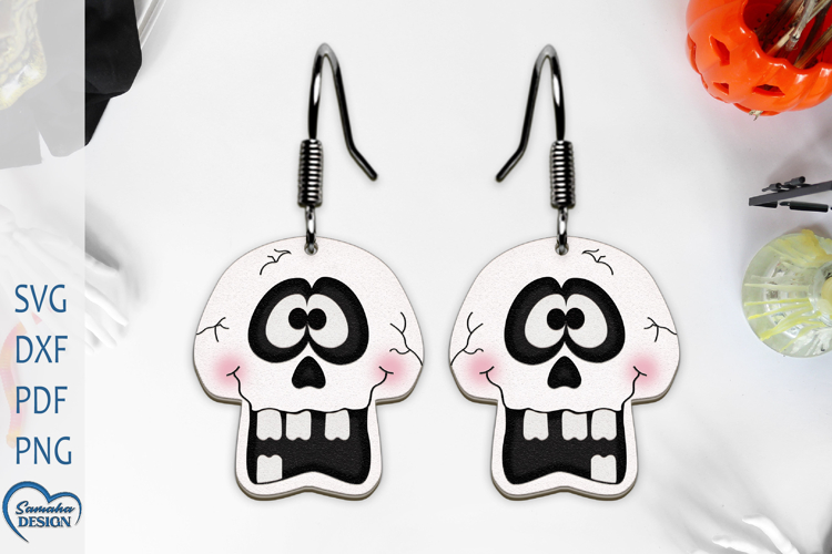 Earrings Laser Cut. Cute Scull Laser Cut. Halloween Scull.