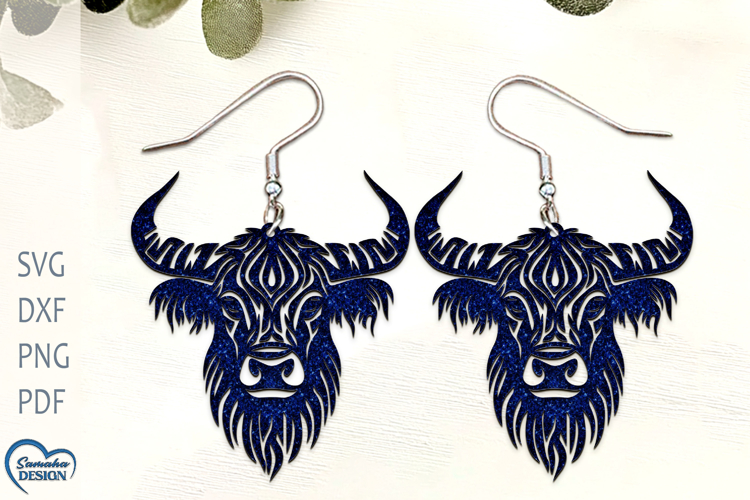 Highland Cow Earrings Laser Cut. Highland cow SVG File.