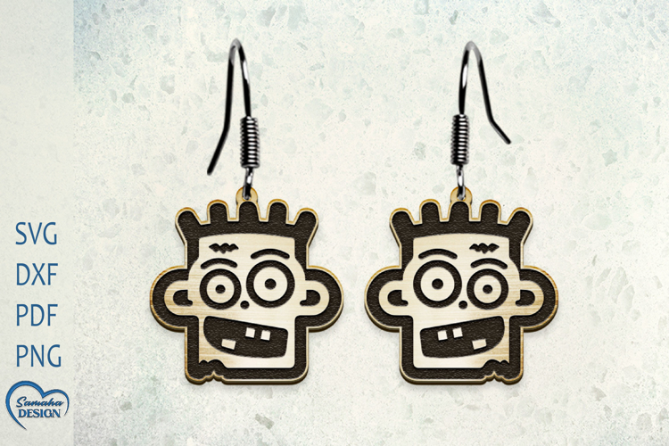 Halloween Earrings Laser Cut. Halloween Zombie head SVG.