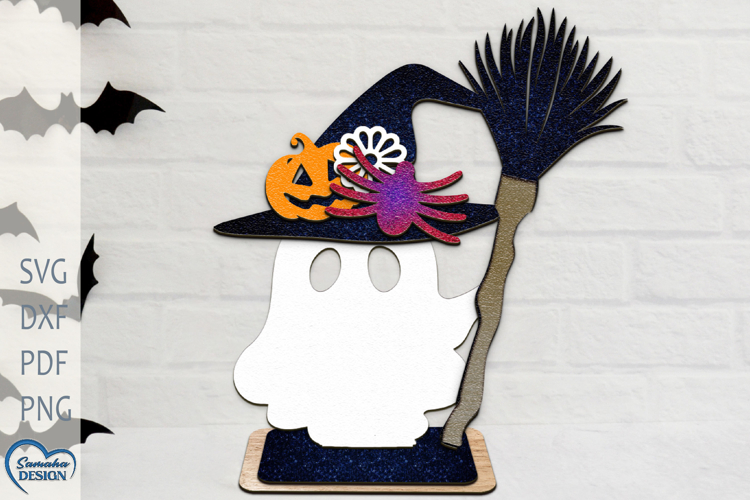 Halloween Ghost with Pumpkin. Hallowen Decoration Laser cut.