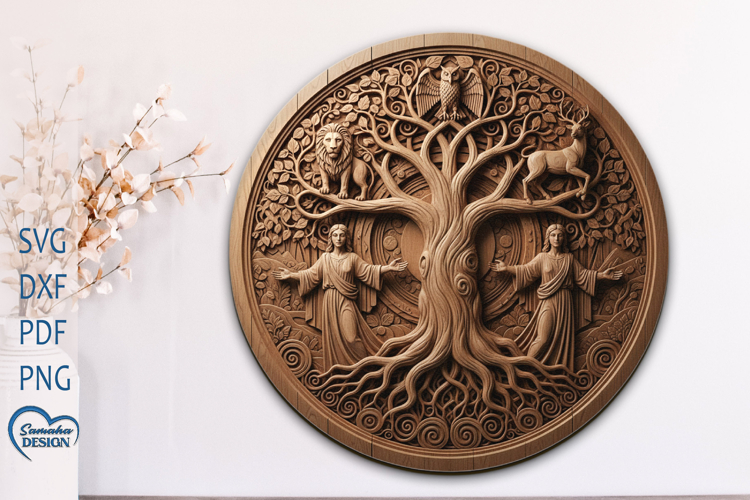 3D effect Life tree Engraving PNG file. Home Decor.