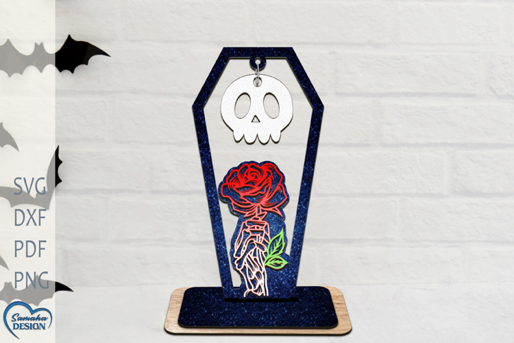 Halloween Coffin with Scull. Hallowen Decoration Laser cut.