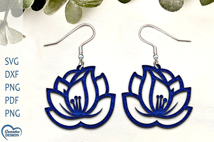 Lotus Flower Earrings Laser Cut. Laser Cut earrings SVG.