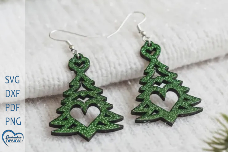 Christmas Earrings Laser Cut. Christmas Tree Laser Cut.