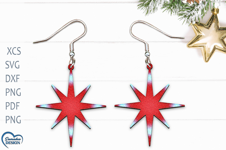 Christmas Earrings Laser Cut. Christmas Star Laser Cut.