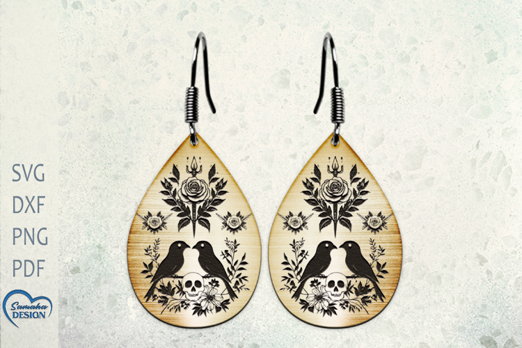 Flower Scull Earrings Laser Cut. Halloween Scull Earrings.