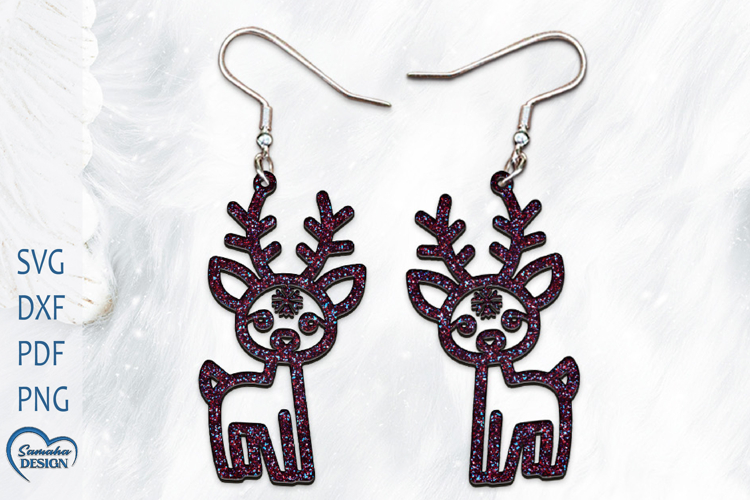 Christmas Earrings Laser Cut. Christmas Deer Laser Cut.