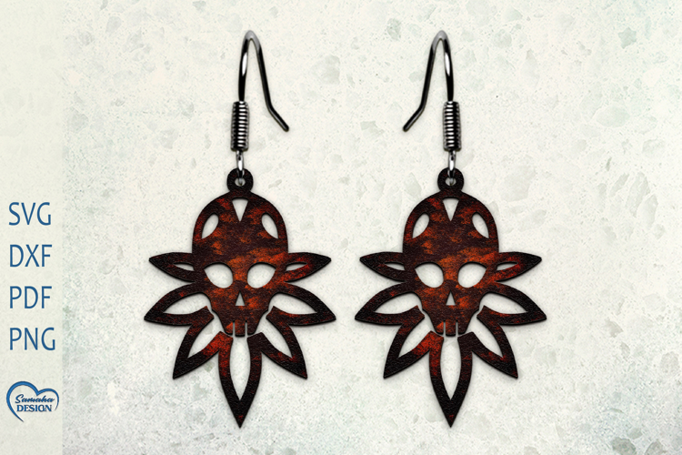 Earrings Laser Cut. Flower Scull Laser Cut. Halloween Scull.