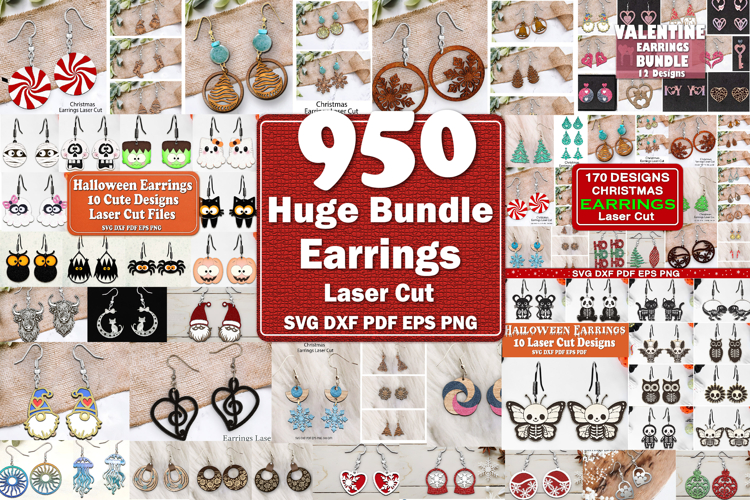 Huge Earrings Bundle Laser Cut. Earrings SVG Bundle.