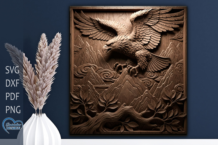 3D effect Eagle Engraving file. Home Decor Laser cut.