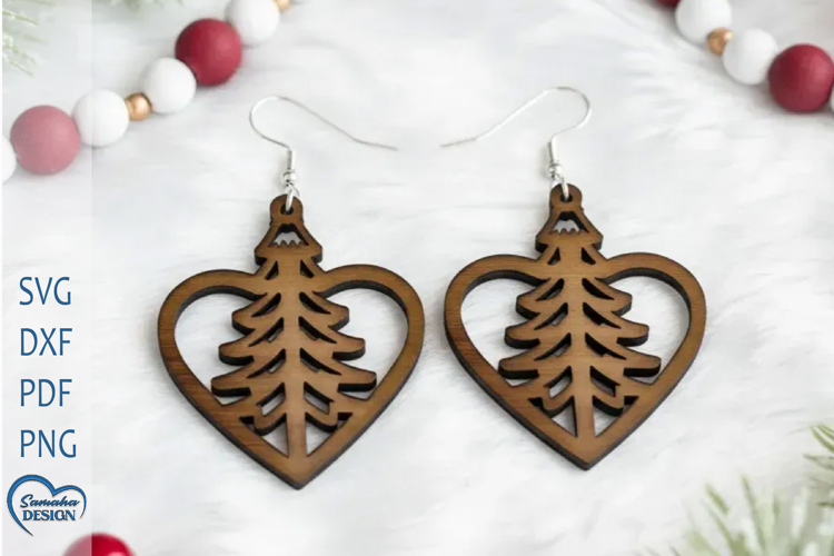 Christmas Earrings Laser Cut. Christmas Tree Laser Cut.