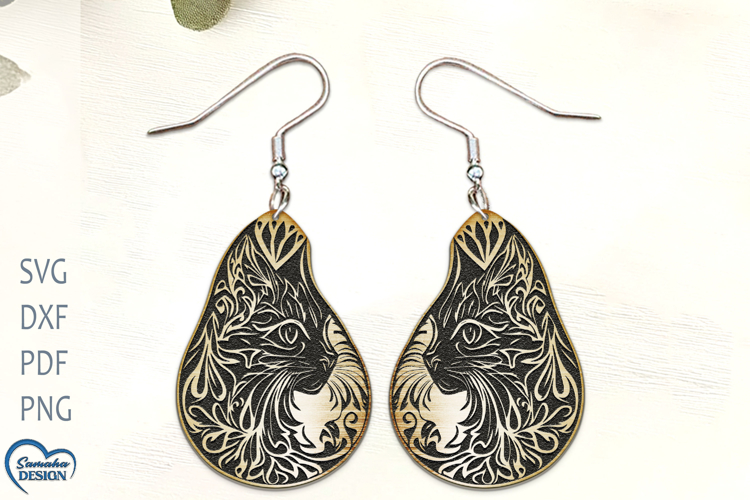 Cat Earrings Laser Cut. Laser Cut earrings SVG.