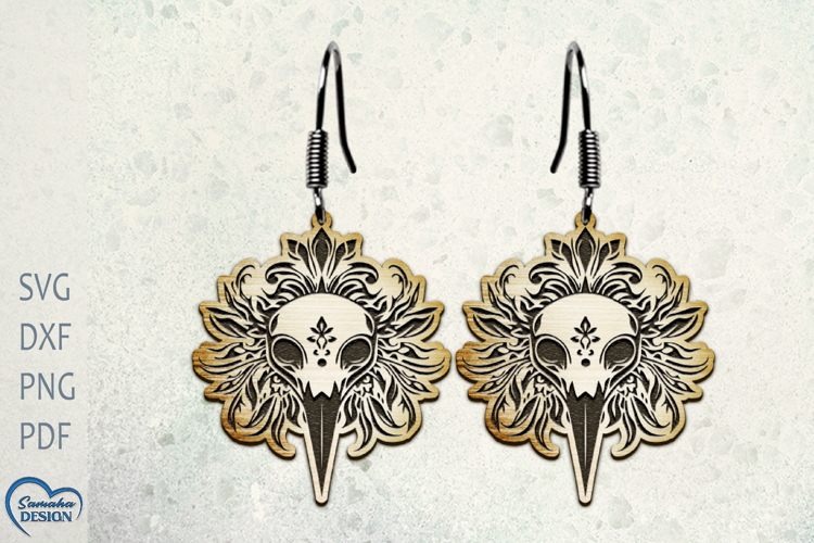 Scull Earrings Laser Cut. Halloween Earrings. Bird Scull SVG