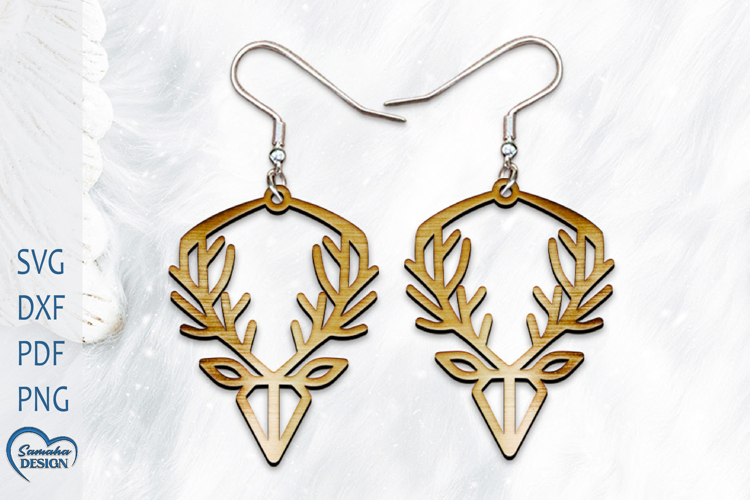 Christmas Earrings Laser Cut. Christmas Deer Laser Cut.