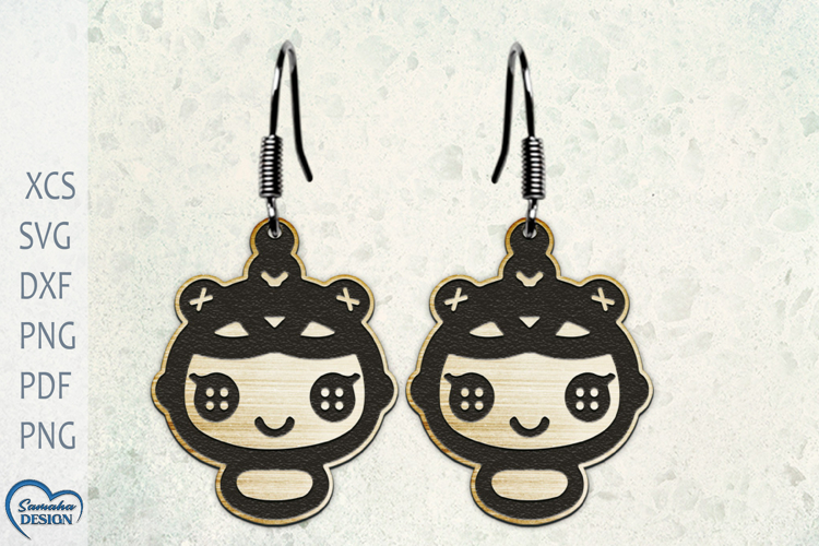 Halloween Earrings Laser Cut. Creepy Flower doll.