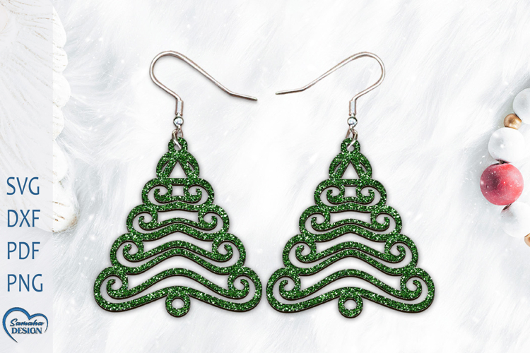 Christmas Earrings Laser Cut. Christmas Tree Laser Cut.