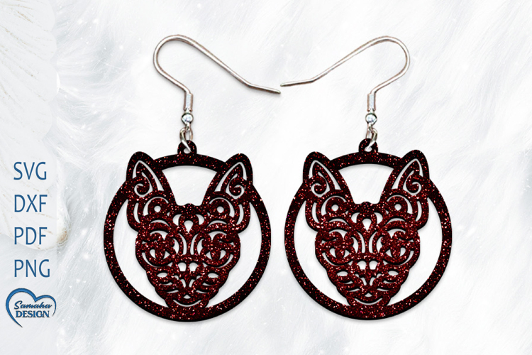 Cute Cat Earrings Laser Cut. Laser Cut earrings SVG.