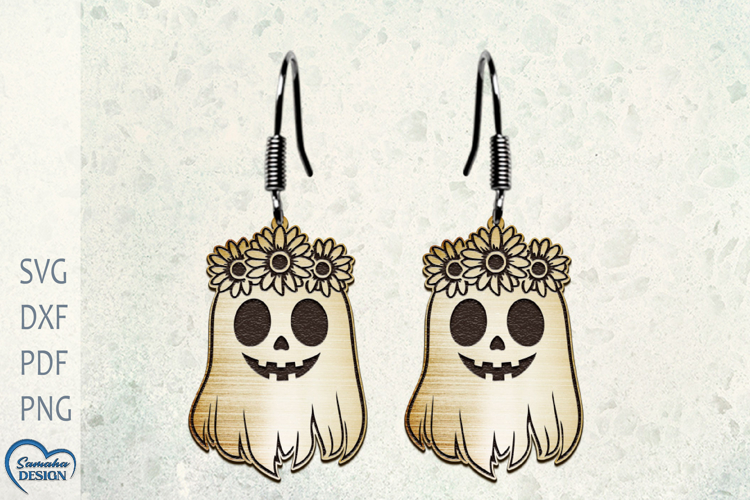 Earrings Laser Cut. Cat Ghost Laser Cut. Halloween Laser Cut