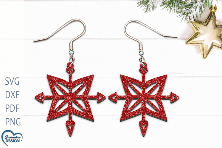 Christmas Earrings Laser Cut. Christmas Star Laser Cut.
