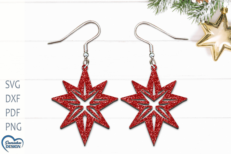 Christmas Earrings Laser Cut. Christmas Star Laser Cut.