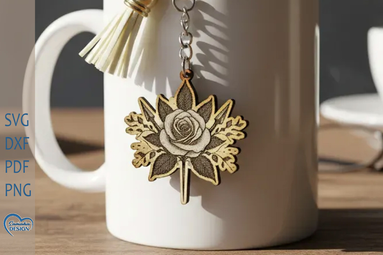 Gothic Flower Keychain Laser Engraving PNG.