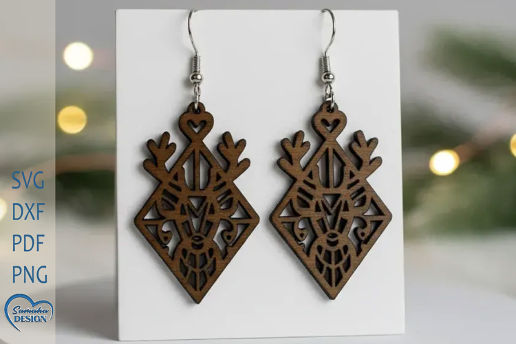 Christmas Earrings Laser Cut. Christmas Deer Laser Cut.