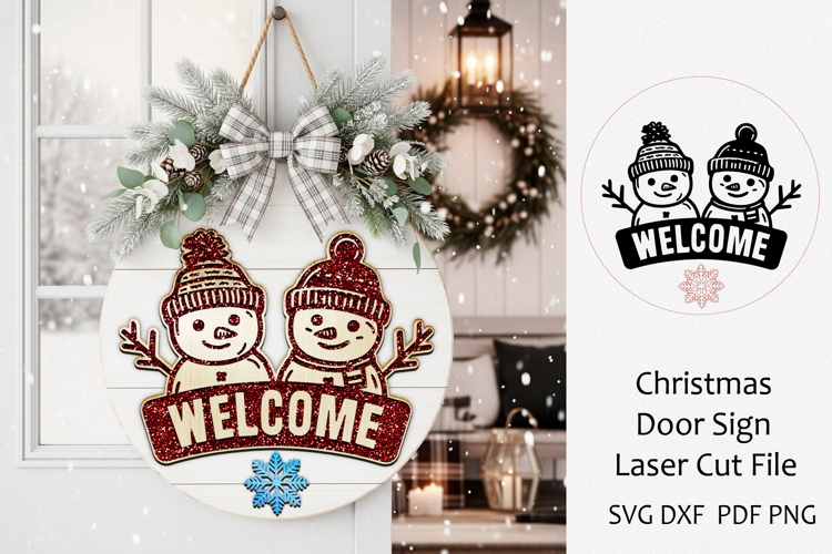 Christmas door hanger Laser Cut. Welcome Door Sign SVG.