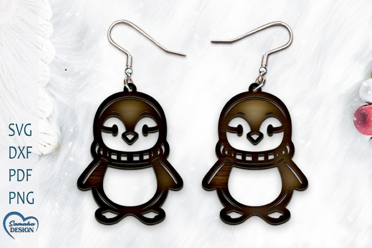 Christmas Earrings Laser Cut. Christmas penguin Laser Cut.