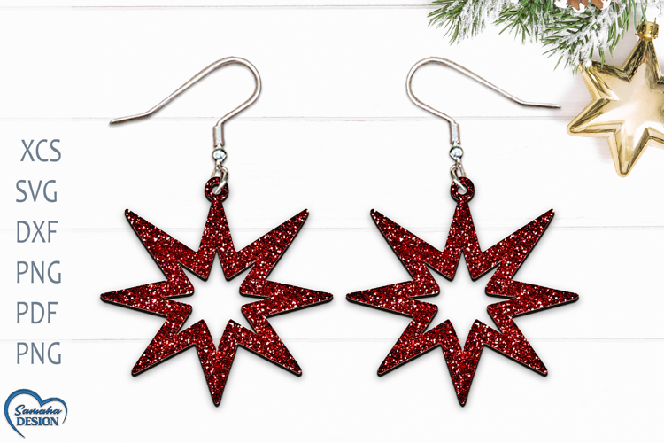 Christmas Earrings Laser Cut. Christmas Star Laser Cut.