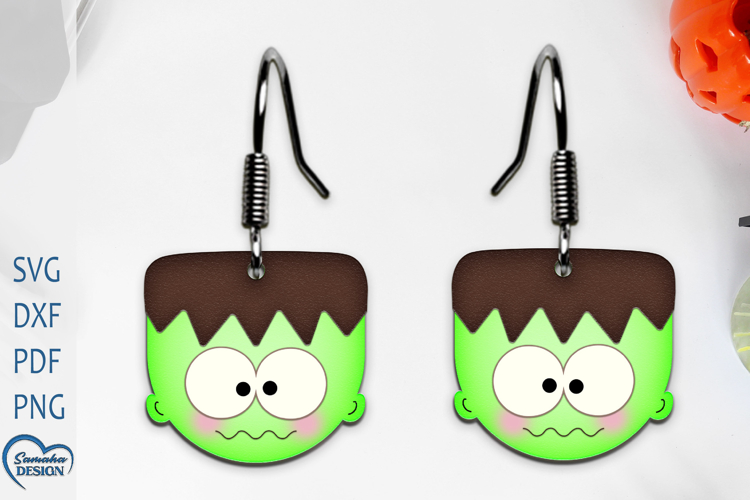Halloween Earrings Laser Cut. Halloween Cute Zombie head SVG