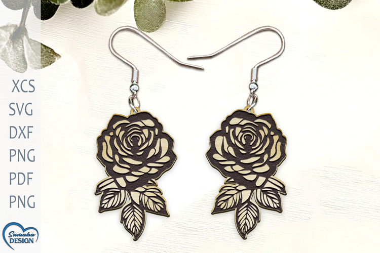 Rose Earrings Laser Cut. Boho Earrings Laser Cut. example image 1