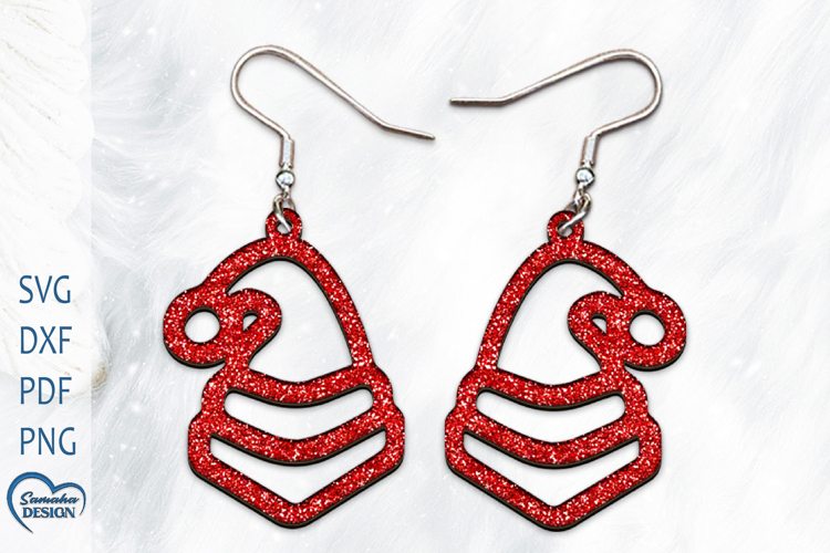 Christmas Earrings Laser Cut. Santa Hat Laser Cut.