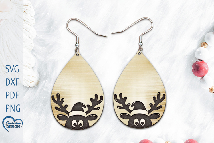 Christmas Earrings Laser Cut. Christmas Deer Laser Cut.