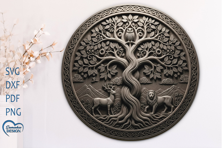 3D effect Life tree Engraving PNG file. Home Decor.