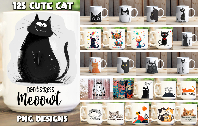 Cute Cat Meme Sublimation Designs.