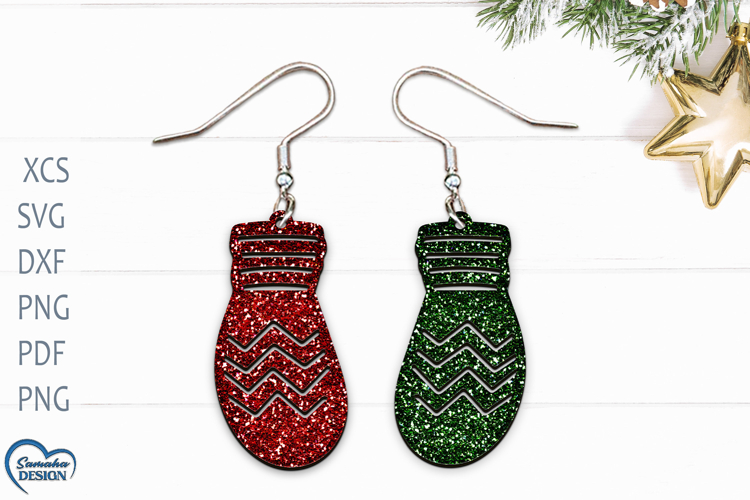 Christmas Mittens Earrings Laser Cut.
