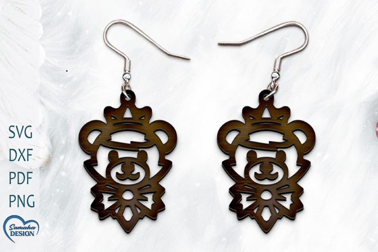 Christmas Earrings Laser Cut. Christmas Bear Laser Cut.