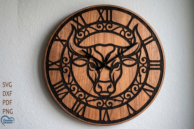 Taurus Zodiac Wall clock laser cut. Clock face.