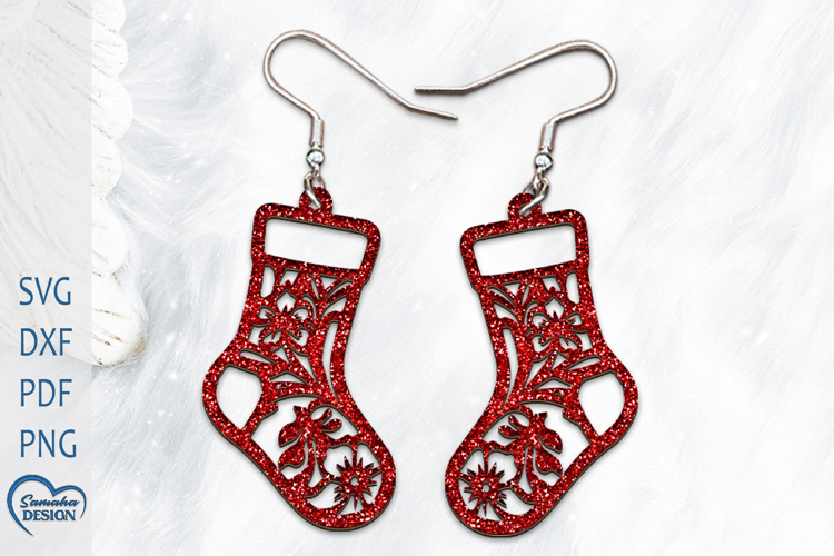 Christmas Earrings Laser Cut. Christmas Stocking Laser Cut.