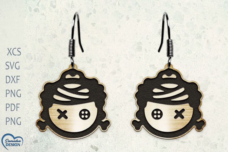 Halloween Earrings Laser Cut. Creepy Flower doll.