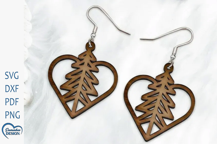 Christmas Earrings Laser Cut. Christmas Tree Laser Cut.