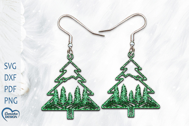 Christmas Earrings Laser Cut. Christmas Tree Laser Cut.