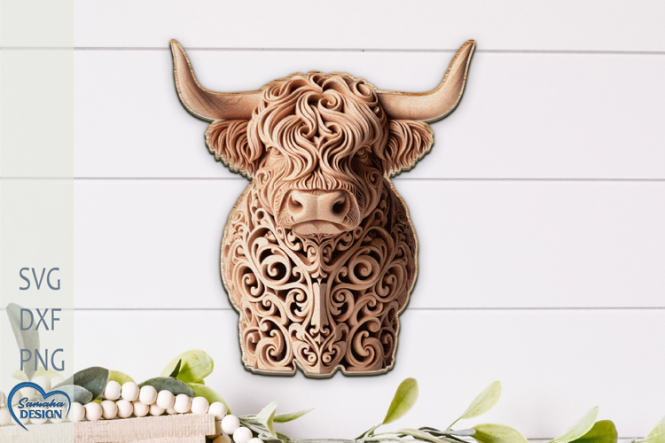 Highland cow 3D Engraved file. Home Decor Laser cut.