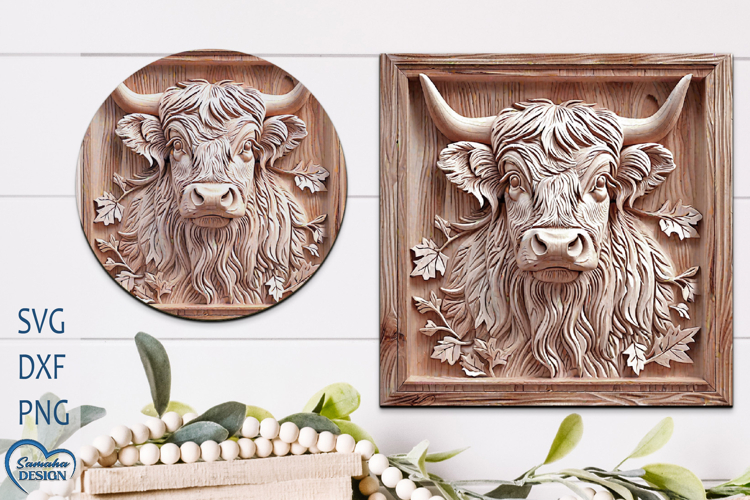Highland cow 3D Engraved file. Home Decor Laser cut.