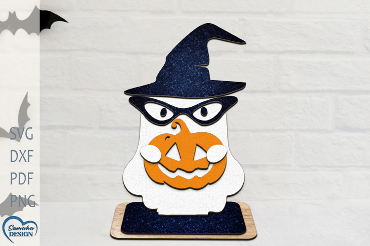 Halloween Ghost with Pumpkin. Hallowen Decoration Laser cut.